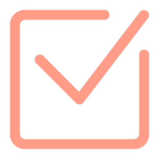 Red checkmark inside a red square box on a white background, perfect for representing reliable mobile pet grooming or mobile cat grooming services.